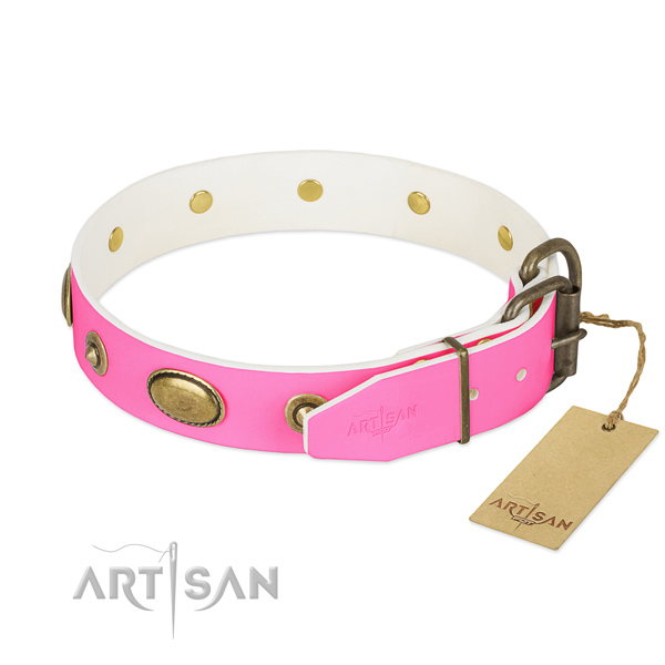 Strong fittings on genuine leather dog collar for your doggie