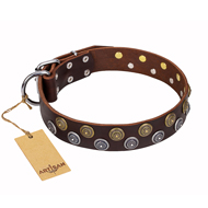 "Strong Shields" FDT Artisan leather Golden Retriever collar with stylish decorations