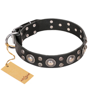 "Vintage Necklace" FDT Artisan Studded Black Leather Golden Retriever Collar