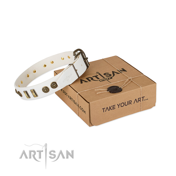 Reliable hardware on leather dog collar for your doggie