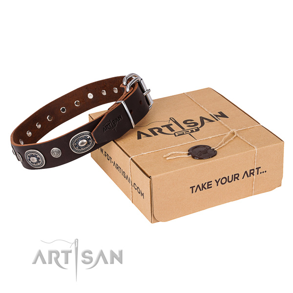 Soft full grain genuine leather dog collar made for comfortable wearing
