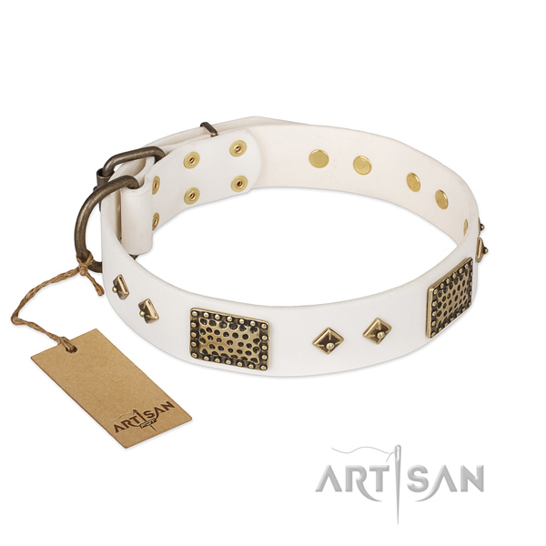 Handcrafted full grain leather dog collar for comfy wearing
