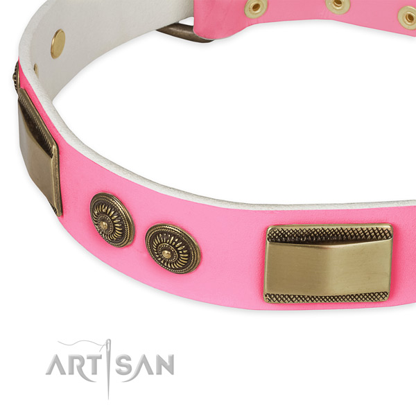 Genuine leather dog collar with adornments for comfortable wearing