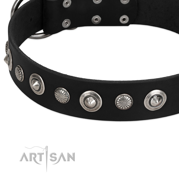 Stylish design decorated dog collar of top quality full grain genuine leather