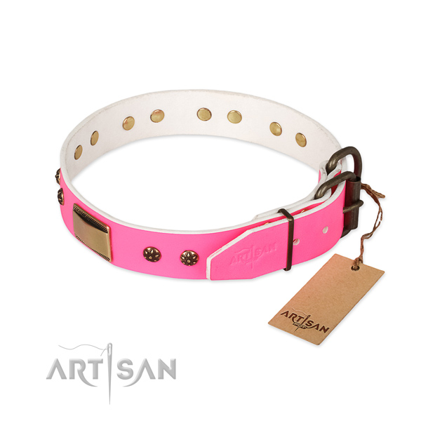 Full grain genuine leather dog collar with corrosion resistant hardware and studs