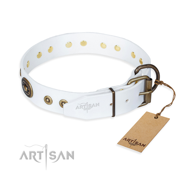 Full grain genuine leather dog collar made of high quality material with rust-proof adornments