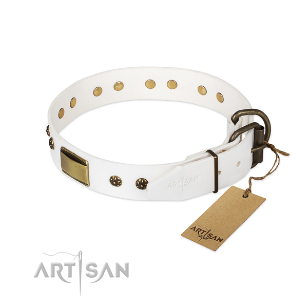 Genuine leather dog collar with rust-proof fittings and studs