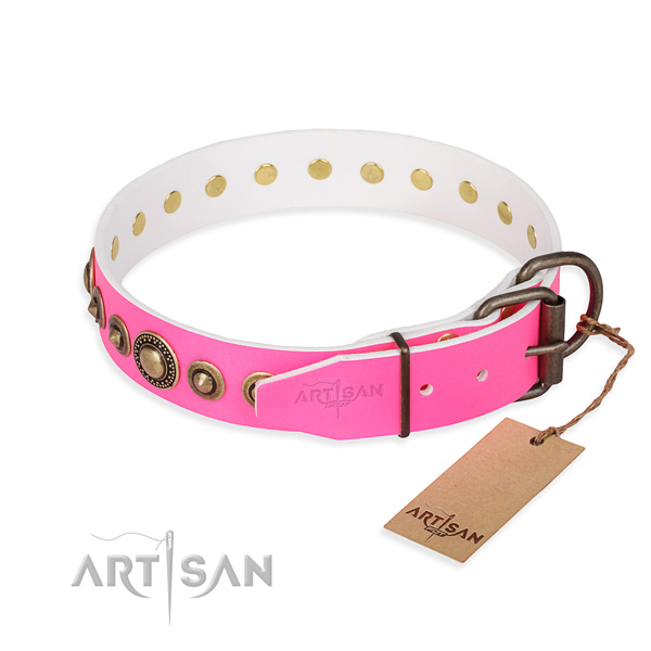 Best quality natural genuine leather dog collar handcrafted for stylish walking