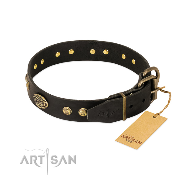 Strong adornments on genuine leather dog collar for your canine