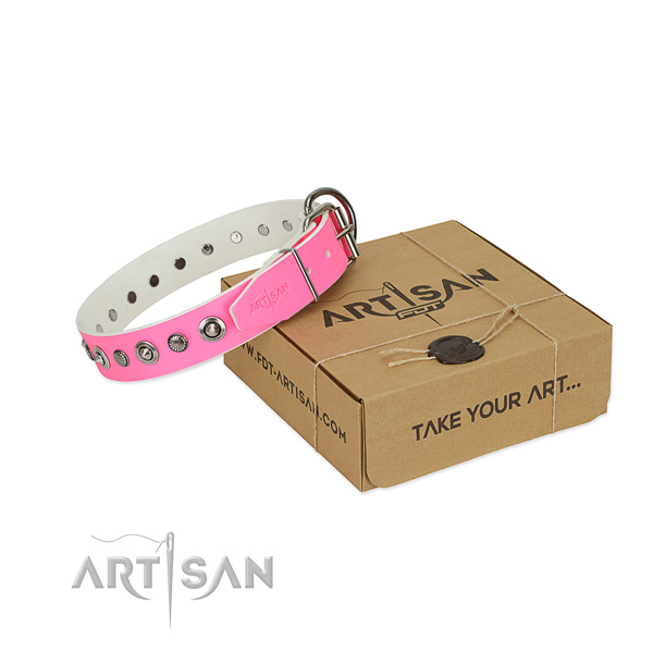 Top quality natural leather dog collar with stylish studs
