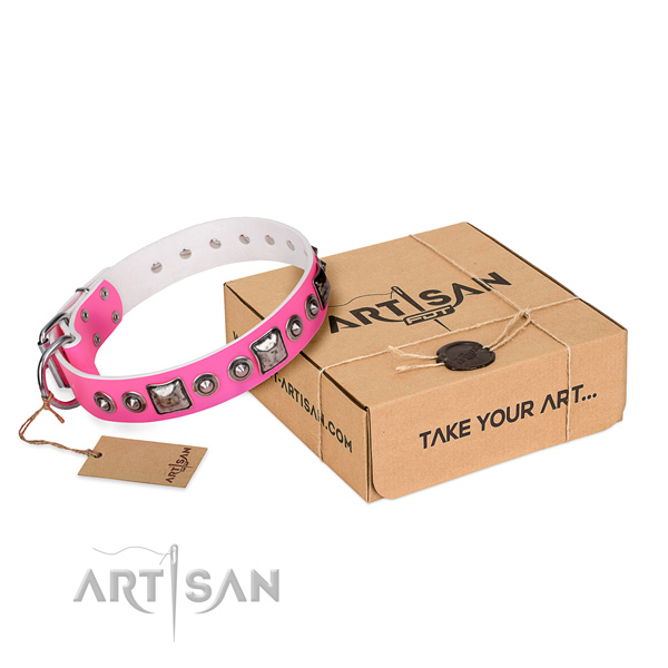 Gentle to touch genuine leather dog collar crafted for handy use
