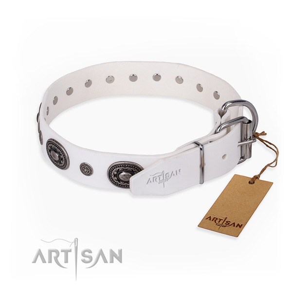 Strong natural genuine leather dog collar handmade for walking