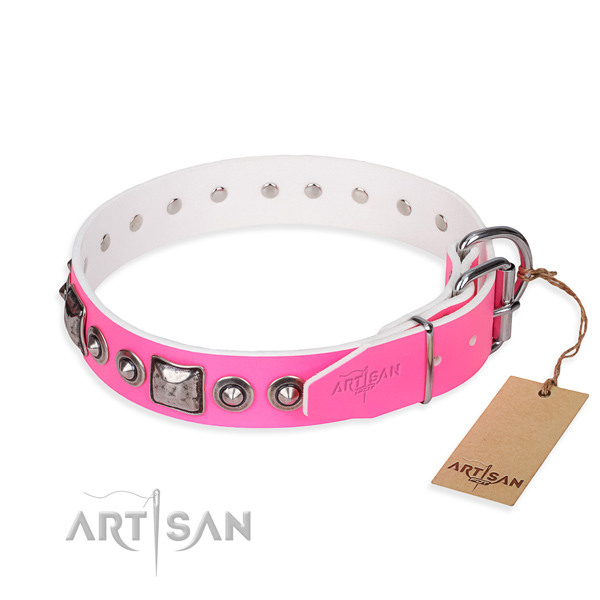 Soft full grain natural leather dog collar created for basic training