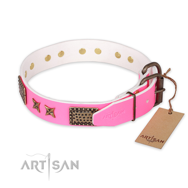 Corrosion proof D-ring on leather collar for your handsome four-legged friend