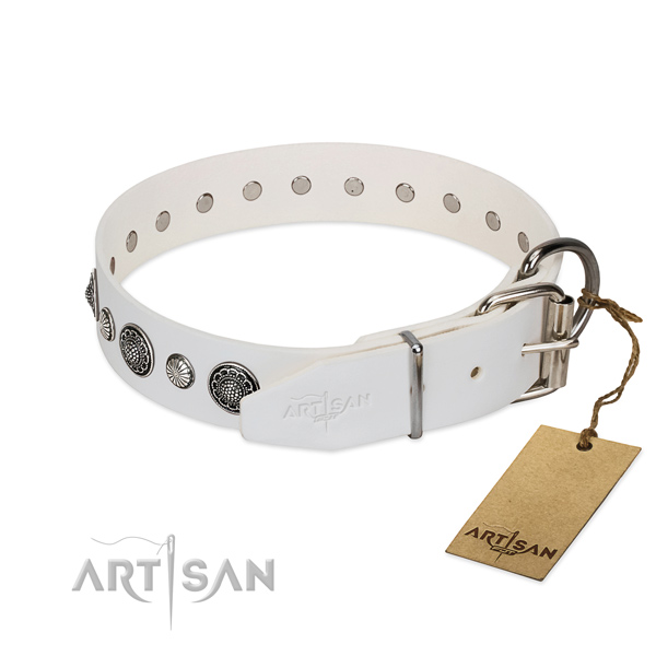 Soft Full grain natural leather dog collar with corrosion proof hardware