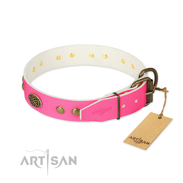 Corrosion resistant buckle on full grain natural leather dog collar for your doggie