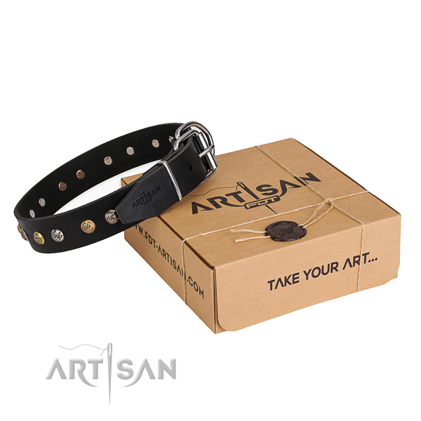 Strong full grain genuine leather dog collar handmade for easy wearing