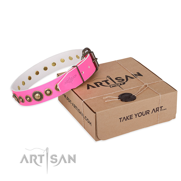 Reliable full grain natural leather dog collar handcrafted for comfortable wearing