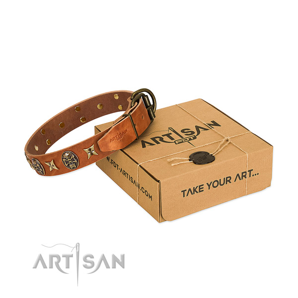 Amazing natural genuine leather collar for your handsome canine