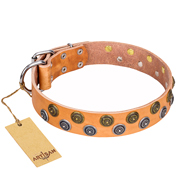"Precious Sparkle" FDT Artisan Handcrafted Tan Leather Golden Retriever Collar