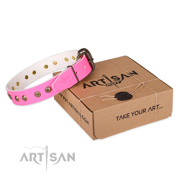 Reliable buckle on full grain genuine leather collar for your beautiful doggie