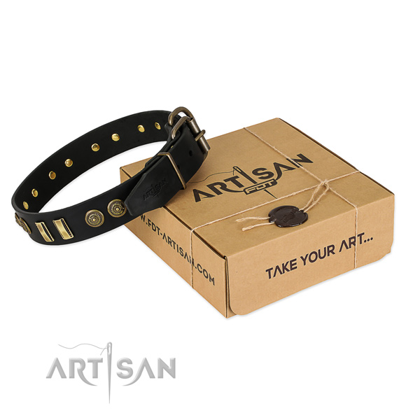 Strong buckle on full grain leather dog collar for your pet