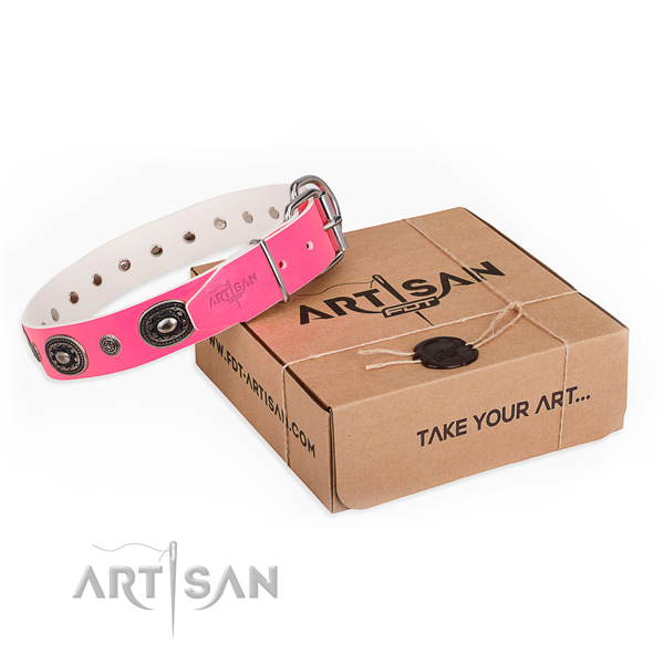 Quality full grain genuine leather dog collar handmade for walking