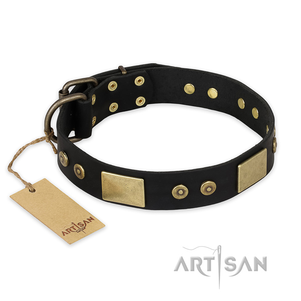 Amazing natural genuine leather dog collar for basic training