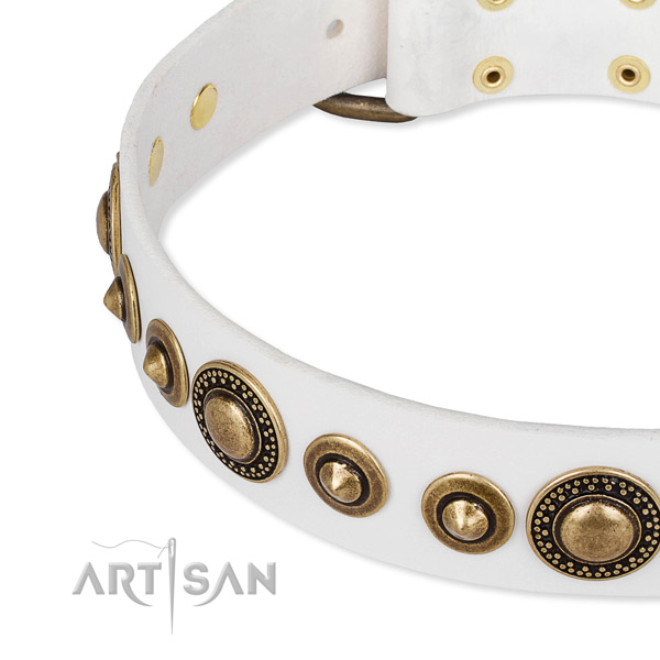 Gentle to touch full grain natural leather dog collar handmade for your impressive four-legged friend