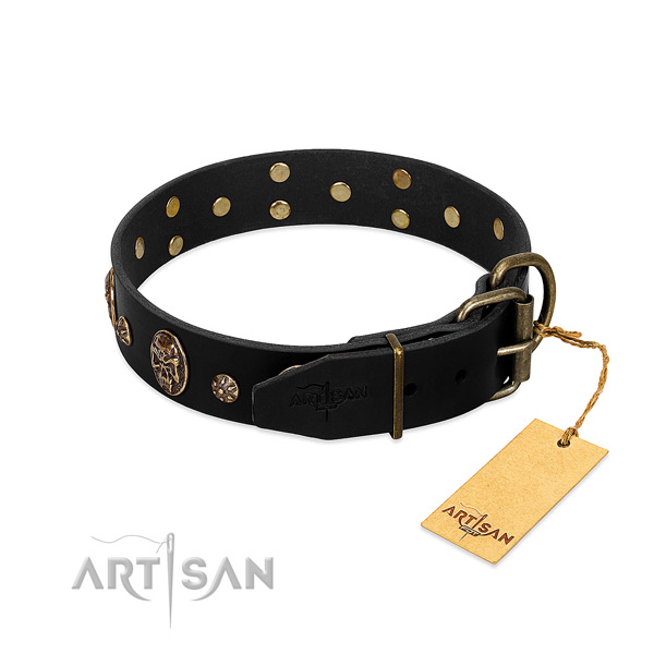 Rust resistant fittings on full grain genuine leather dog collar for your canine
