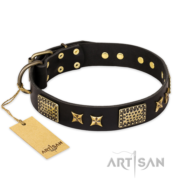 Top notch natural genuine leather dog collar with durable buckle