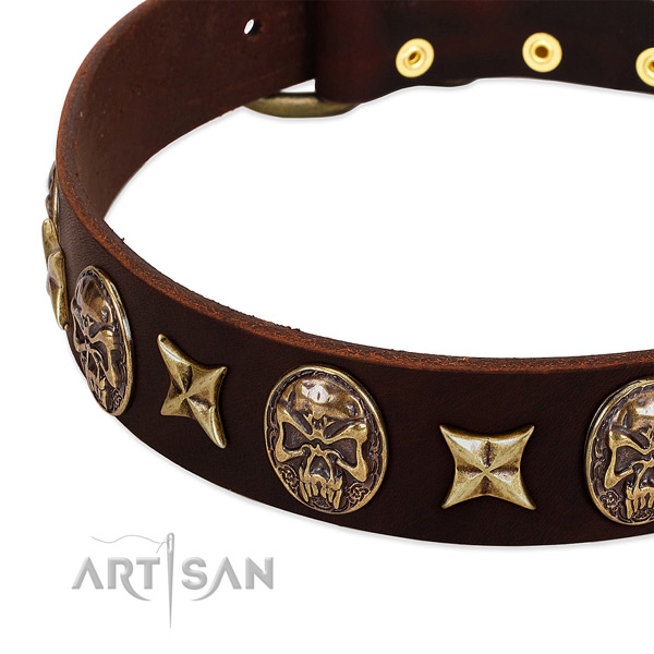 Rust-proof fittings on leather dog collar for your doggie