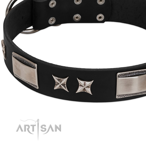 Gentle to touch full grain leather dog collar with durable D-ring