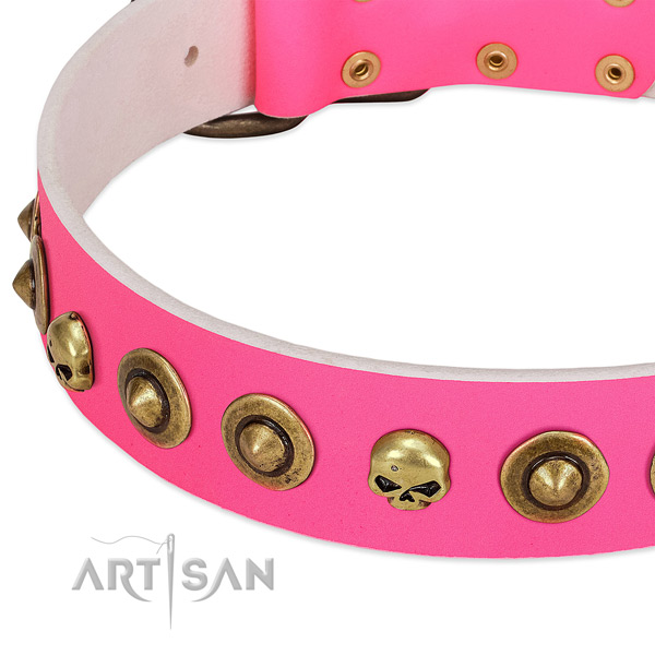 Incredible embellishments on full grain genuine leather collar for your canine