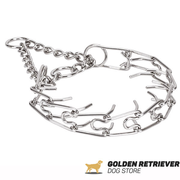 Strong rust resistant dog pinch collar with stainless steel removable prongs