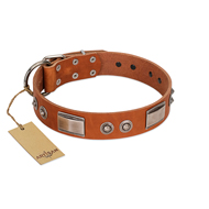 "Pawsy Glossy" FDT Artisan Exclusive Tan Leather Golden Retriever Collar 1 1/2 inch (40 mm) wide