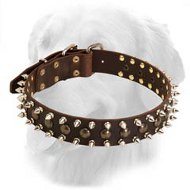 Great Leather Collar With 3 Rows Of Studs And Spikes