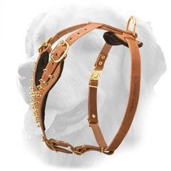 Leather Golden Retriever Harness with One-Click Buckle