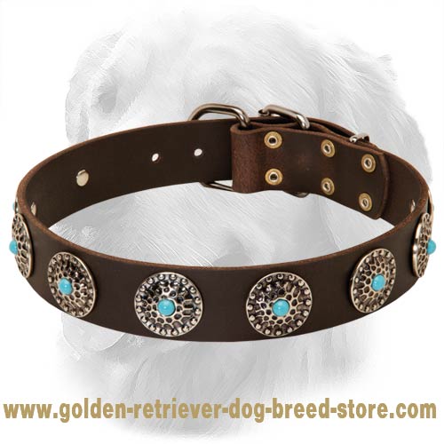 Gorgeous Design Leather Collar with Blue Stones - Click Image to Close