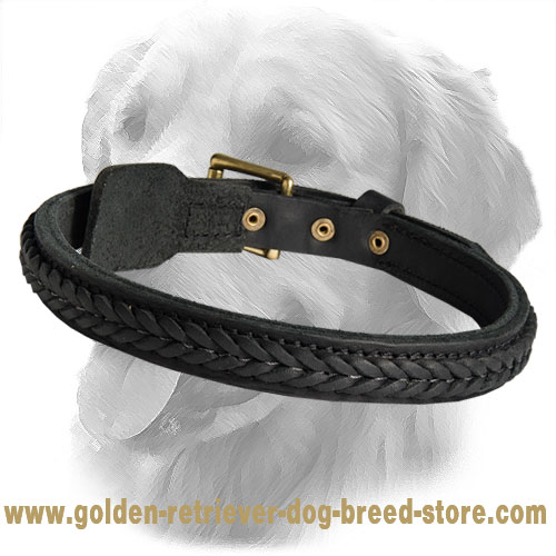 Elegant Braided Leather Golden Retriever Collar