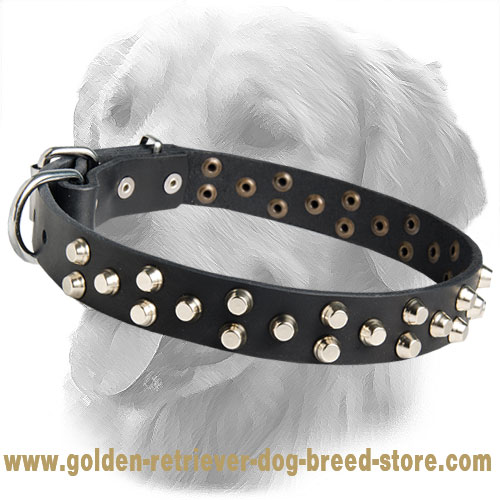 30 mm Leather Collar with 3 Rows of Pyramids