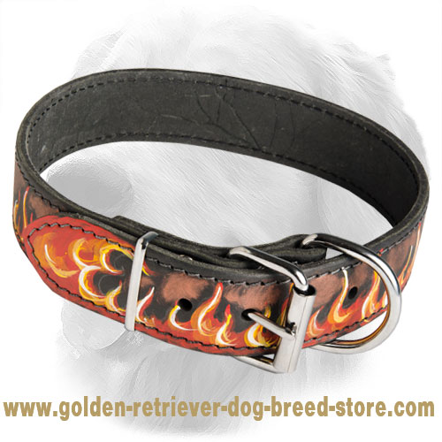 Handpainted Leather Collar with Flames