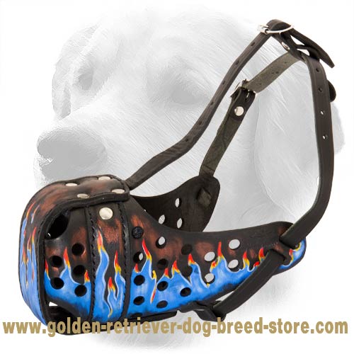 Unique Design Handpainted Blue Fired Leather Muzzle