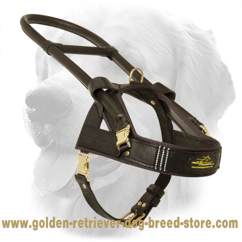 Guide and Assistance Leather Golden Retriever Harness with Handle [H181046 Guide leather dog