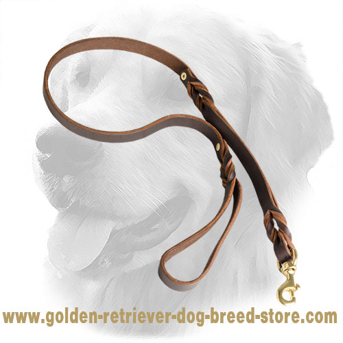 Leather Golden Retriever Leash With Extra Handle