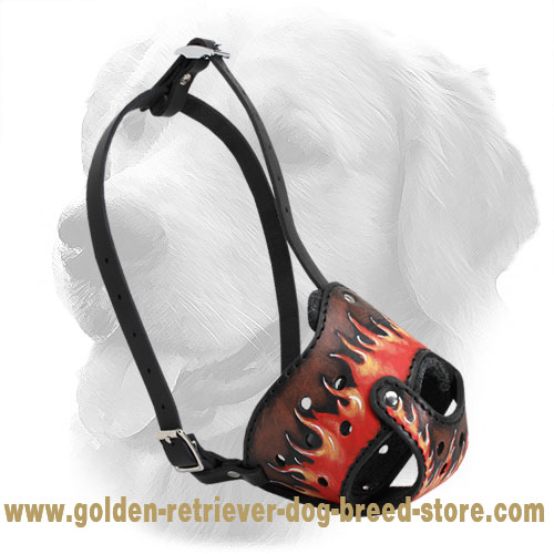 Stylish Design Leather Golden Retriever Muzzle with Flamed Painting