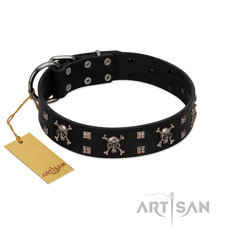 "Black Jack" Stylish Handmade FDT Artisan Black Leather Golden Retriever Collar