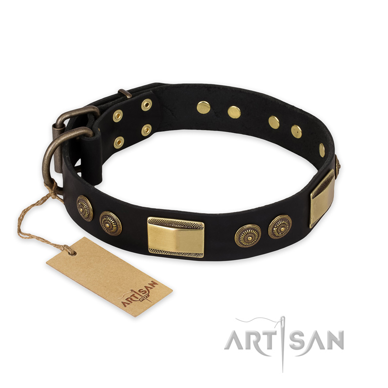 "Ancient Egypt" FDT Artisan Leather Golden Retriever Collar with Old Bronze Look Decorations