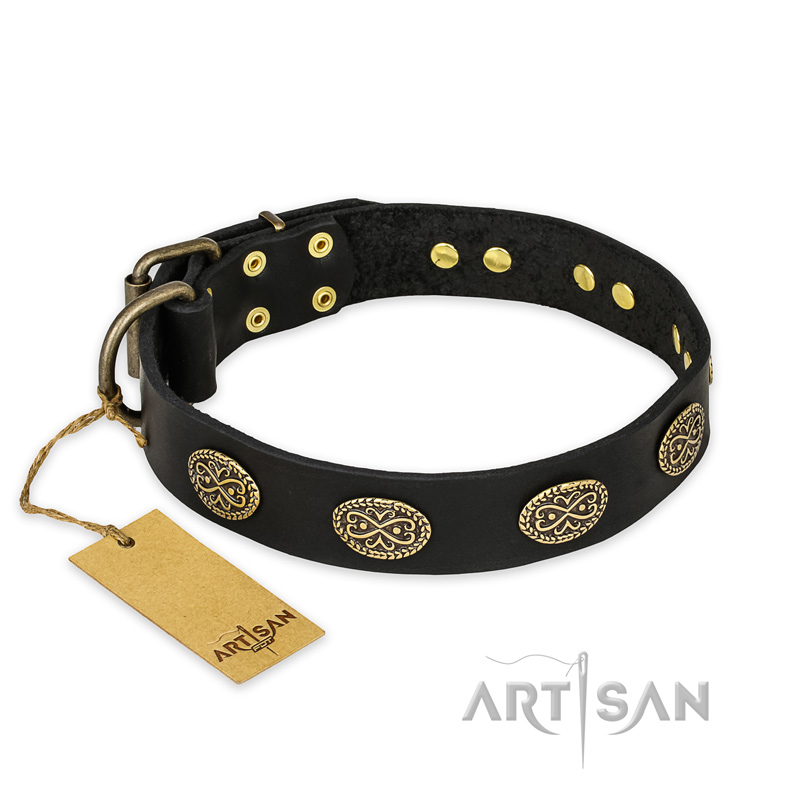 "Vintage Attraction" FDT Artisan Leather Golden Retriever Collar with Old Bronze Look Plates