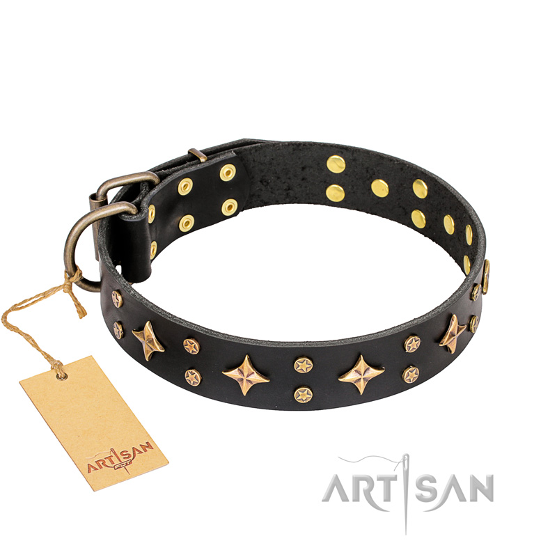 "A La Mode" FDT Artisan Handcrafted Black Leather Golden Retriever Collar - Click Image to Close